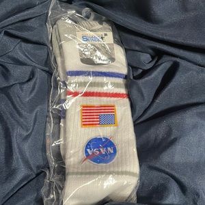 Pair of crew space socks any gender can wear them.